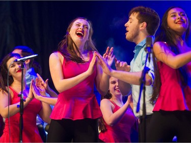 Showstoppers perform on one of the two outdoor stages at Concord's New Year's Eve Vancouver Celebration, held at Canada Place on Dec. 31, 2016.