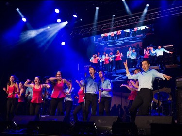 Showstoppers perform on one of the two outdoor stages at Concord's New Year's Eve Vancouver Celebration, held at Canada Place on Dec. 31 2016.