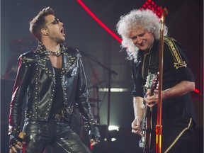Queen's lead guitarist Brian May with vocalist Adam Lambert at Rogers Arena in 2014.