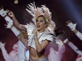 Singer Lady Gaga performs during the halftime show of the NFL Super Bowl 51 football game between the New England Patriots and the Atlanta Falcons, Sunday, Feb. 5, 2017, in Houston. (AP Photo/Matt Slocum)