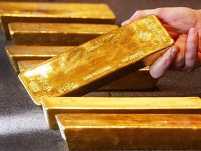 Various gold bars, are displayed in the German central bank&#039;s headquarters in Frankfurt, Germany, Thursday, Feb. 9, 2017. Germany&#039;s central bank has completed an effort to bring home 300 tons of gold stashed in the United States, part of a plan to repatriate gold bars kept abroad during the Cold War. (AP Photo/Michael Probst)