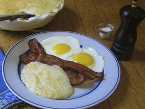 This Jan. 31, 2017 photo shows cheesy baked grits in New York. This dish is from a recipe by Sara Moulton. (Sara Moulton via AP)