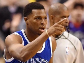 Toronto Raptors guard Kyle Lowry (7) celebrates after sinking a three-pointer during second half NBA basketball action against the Charlotte Hornets in Toronto on Wednesday, Feb. 15, 2017. The Raptors have announced that all-star guard Lowry will have surgery on his right wrist. THE CANADIAN PRESS/Frank Gunn