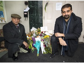 Rally organizers Haroon Khan, left, and Ihsan Malik at Al-Jamia Masjid mosque in Vancouver on Friday.