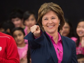 B.C Premier Christy Clark speaks to a crowd attending an Erase Bullying in Sport event in collaboration with Pink Shirt Anti-Bullying Day in Burnaby, B.C., on Wednesday, February 22, 2017.