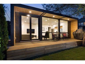 The Honomobo laneway home, built from shipping containers and modified to have one whole side opened up with glass.