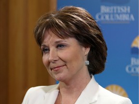 Premier Christy Clark speaks to the media following the speech from the throne at her office at the legislature on Feb. 14 in Victoria.