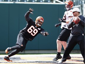 DeQuin evans works out at rookie camp in Cincinatti in 2012.