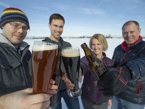 Four Delta, B.C. farming families, represented by (from left to right) Sean Buhr, David Terpsma, Shelly Harris and Ken Malenstyn,  are joining forces to open a craft beer brewery in Delta. They will grow their own hops and barley and are anxiously awaiting approval for their brewery from several levels of government.