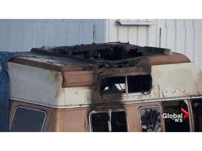 A 55 year old man died in a fire inside this camper van in Surrey on Saturday.