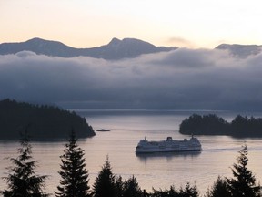 B.C. Ferries vessel the Queen of Surrey approaches the Langdale ferry terminal on the Sunshine Coast.