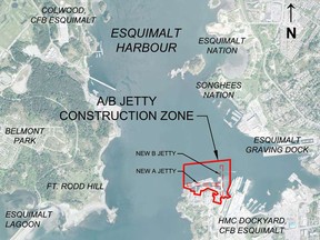 Department of National Defence is proposing to replace the existing A and B Jetties in Constance Cove at CFB Esquimalt.