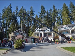 A film crew on location in Coquitlam for the filming of the U.S. Fox Tv series Wayward Pines.