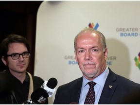 NDP leader John Horgan after his meeting with the Greater Vancouver Board of Trade on Friday.