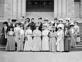 Photos of Maria Pollard Grant are so rare that The Sun couldn't find one suitable for publication, but she was an organizer of the Victoria and Vancouver Island Council of Women pictured here in 1895 on the Legislature steps, where she delivered a petition every year demanding the vote for women. Is she in the photo? We can't say, but Victoria was one of the key places where the women's suffrage movement took root in B.C. and Maria Pollard Grant was a pioneer.