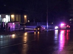 A pedestrian was struck by a car in front of a bus stop on Quadra Street near Cloverdale Avenue.