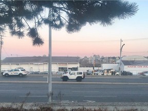 A man was found dead inside a camper van (beige, far right) that had caught on fire due to an electrical system short in Surrey, B.C. on February 25, 2017. The van was parked in the 10500-block of Scott Road. The man was a 55-year-old resident of Surrey and had been sleeping inside the van.