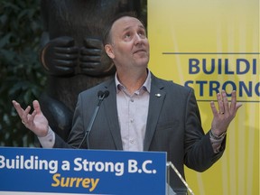 FILE PHOTO: B.C. education minister Mike Bernier announces an infusion of $217-million to build up to 5,200 new student seats in the Surrey school district, at a press conference in Surrey, BC Thursday, January 26, 2017.