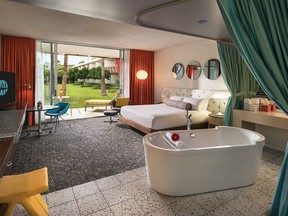 A poolside room at the Hotel Valley Ho in Scottsdale, with a mid-century modern décor. Photo courtesy