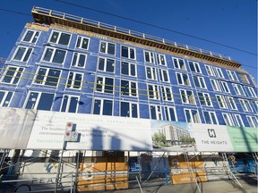 ‘Green buildings’ like this one under construction at Hastings and Skeena streets in east Vancouver will, under proposed city regulations, have such features as increased insulation and air tightness as well as the use of improved windows, heat-recovery ventilators and more efficient equipment.