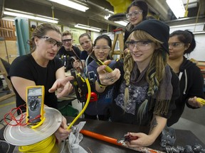 Kavan Anne Smith, left, leads a women in trades class at BCIT.