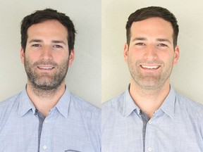 Andrew Tone before, left, and after his makeover.