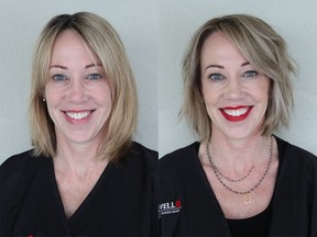 Before (L) and after  of Kathleen Myers's makeover.