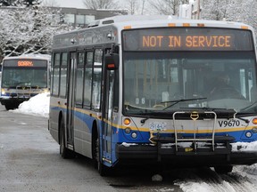 Buses carrying students at UBC in Vancouver, BC., February 6, 2017.