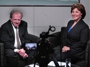Columnist Vaughn Palmer with Premier Christy Clark during a Facebook Live interview last Tuesday.