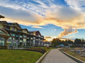 The Beach Club Resort overlooks a boardwalk that links it to Rathtrevor Beach Provincial Park in Parksville.