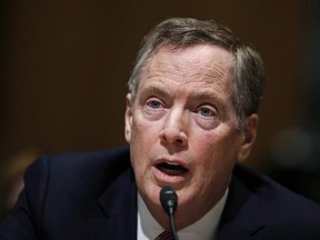 United States Trade Representative-nominee Robert Lighthizer testifies be the Senate Finance Committee during his confirmation hearing on Capitol Hill in Washington, Tuesday, March 14, 2017. Lighthizer, U.S. President Donald Trump&#039;s pick for trade secretary, is being urged to get tough with Canada. THE CANADIAN PRESS/AP/Manuel Balce Ceneta