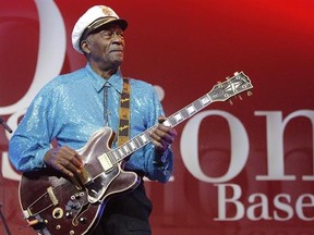 FILE - In this Nov. 13, 2007 file photo, legendary U.S. musician Chuck Berry performs on stage at the Avo Session in Basel, Switzerland. Berry, rock &#039;n&#039; roll&#039;s founding guitar hero and storyteller who defined the music&#039;s joy and rebellion in such classics as &ampquot;Johnny B. Goode,&ampquot; &#039;&#039;Sweet Little Sixteen&ampquot; and &ampquot;Roll Over Beethoven,&ampquot; died Saturday, March 18, 2017, at his home west of St. Louis. He was 90. (Peter Klaunzer/Keystone via AP, File)