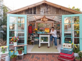 She shed built for California-based mixed-media artist Jenny Karp, designed by Dana O'Brien of A Place to Grow/Recycled Greenhouses Photo: Kim Snyder