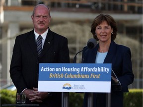 B.C. Premier Christy Clark and Finance Minister Mike de Jong discuss amendments regarding housing issues in Greater Vancouver during a news conference at the legislature at Victoria in July 2016. Seven months after B.C. introduced a tax on foreign buyers in Metro Vancouver, foreign buyers' interest in the region's real estate market seems to be levelling off.