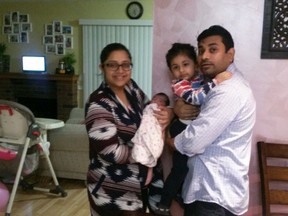 Sanjeev Kainth, with wife Harpreet and their children — three-year old Meher and newborn Anaisha.