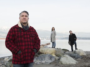 Kevin Loring, Quelemia Sparrow and Sebastien Archibald (left to right) star in and are co-creators of The Pipeline Project at Gateway Theatre in Richmond from March 9 to 18.