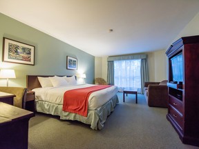 The Harrison Lake Hotel getaway includes one night suite accommodation, free use of hot tub/sauna/steam bath and fitness room, free parking and free access to public springs pool.