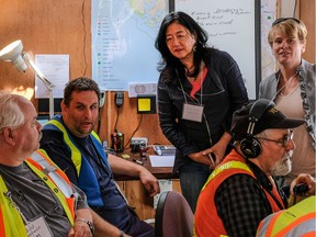 Naomi Yamamoto, minister responsible for earthquake preparedness, attends a quake exercise in 2016.