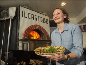 Francesca Galasso, owner of Il Castello with a Bianca with proscuitto pizza