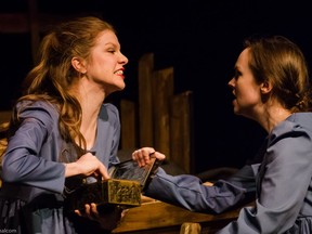 Paige Gibbs (Ellen) on stage with Amelia Ross (Sarah) in Belfast Girls. The play is running March 15-18 at Vancity Culture Lab as part of CelticFest Vancouver.