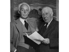 Lawren Harris (left) and A.Y. Jackson prior to a Group of Seven show at the Vancouver Art Gallery in 1954.