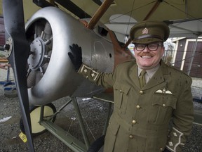 Museum coordinator Markus Fahrner poses with a replica  Sopwith Camel airplane at the Port Moody Station Museum. The First World War aircraft is on display for several weeks.