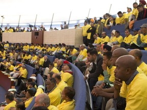 Taxi drivers fill the public seats in Toronto's City Hall's council chamber as Toronto city councillors decided in 2015 to allow Uber into the city.