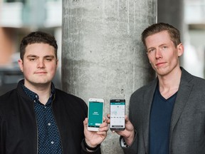 Taylor Fraser (left) and Brett Irwin, co-founders of Victoria-based ASAP Technologies, believe their made-in-B.C. ride-hailing app will be the one to disrupt Uber's entry into the local market.