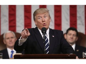 President Donald Trump addresses a joint session of Congress on Capitol Hill in Washington, Tuesday, Feb. 28, 2017.