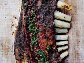 These luscious lamb ribs are crusted with a sweet-hot sauce spiked with red pepper flakes, cayenne powder and dried jalapeño.