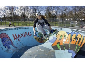 Skateboarder 'Authentic' Andy Anderson gets some air in the Hastings Park skate bowl in Vancouver on Sunday. The Hastings site will host some of the best skateboarders in the world when the men's pro tour arrives in town for the Vans Park Series in July.