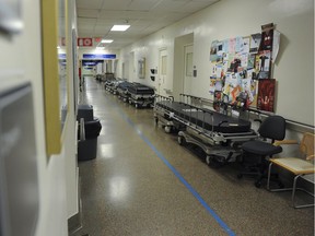 Hospital beds in the hallway at St. Paul's Hospital.