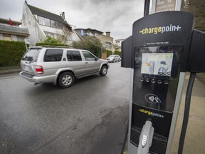 An electric vehicle charging station on Arbutus Street in Vancouver. While Vancouver's green goals may be unattainable, that no reason to give up trying, writes columnist Matt Robinson.