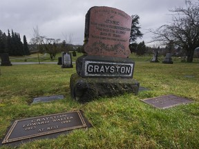 The Grayston family grave in Mountain View Cemetery, bought in 1907 upon the death of 41-year-old Jennie Grayston. It was later where her husband and son were buried. Now, 77-year-old Donald Grayston says when his time comes he will be laid to rest in the same grave.